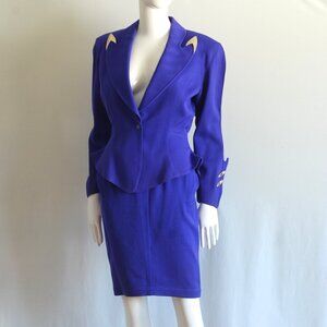 Thierry Mugler Numbered Couture Indigo Wool Suit With Metal Accents - France